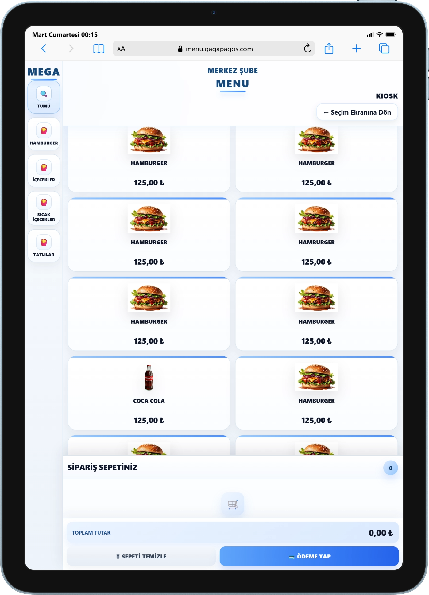 MegaPOS Tablet Görünümü